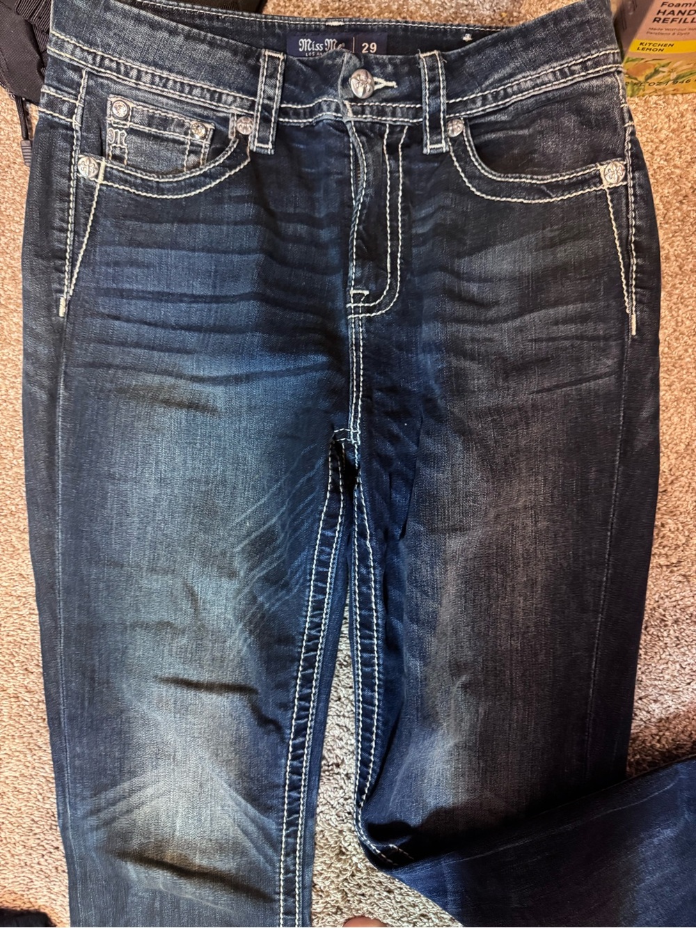 Miss Me Indigo Blue Skinny Jeans with Contrast Stitching